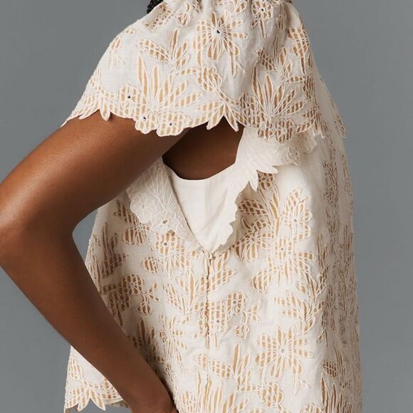 The Lainie High -Neck Lace Cutwork Blouse - Picture 3 of 4